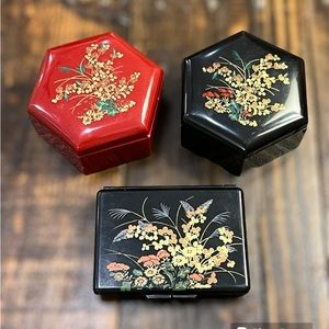 Oriental plastic floral hexagon nesting trinket box's vintage decor pill box